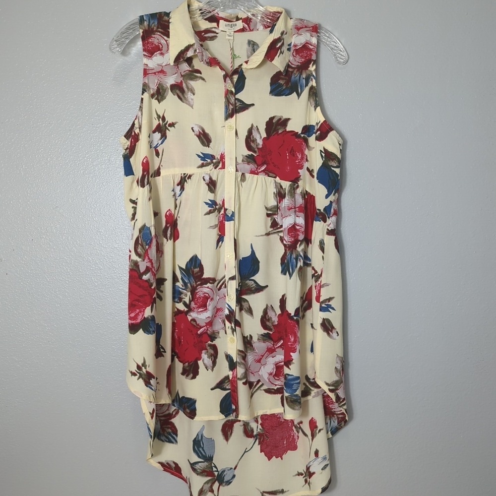 Umgee NWT Women's Size Small Yellow Floral Print Tunic Button Up Mini Dress 138